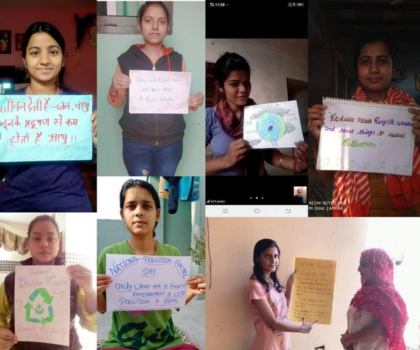स्लोगन बनाकर बी.एड. की भावी-अध्यापिकाओं ने दिया प्रदूषण नियंत्रण का संदेश
