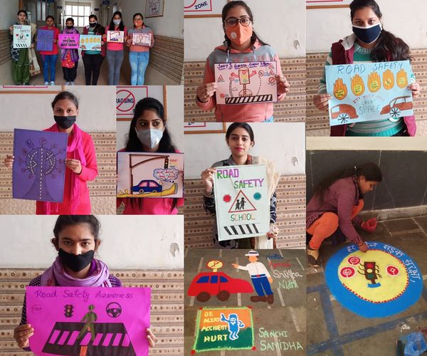 एन एस एस व वाई आर सी स्वयंसेविकाओं ने पोस्टर व रंगोली के माध्यम से सड़क सुरक्षा के विषय में किया जागरूक, सड़क दुर्घटनाओं को रोकने के लिए नियमों का पालन करना जरूरी:डॉ आशा शर्मा